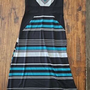 Northern Reflections- Nina K Black and Teal Striped Maxi Dress Size Small